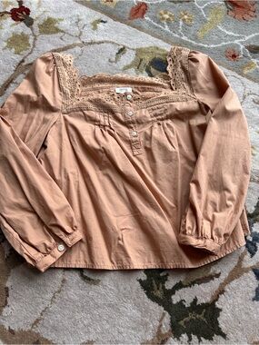 a.n.a Women’s Plus Blouse Square Neck Beige Long Sleeve Petite Small